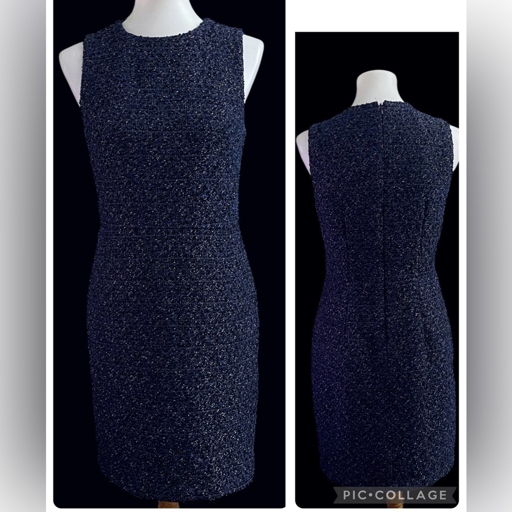 Ann Taylor Navy Tweed Metallic Sleeveless Sheath Dress Office Fall